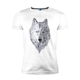 Мужская футболка премиум с принтом Рисованный волк в Тюмени, 92% хлопок, 8% лайкра | приталенный силуэт, круглый вырез ворота, длина до линии бедра, короткий рукав | арт | волки | графика | животные | узор | хищники | черно белые