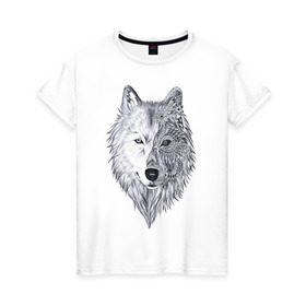 Женская футболка хлопок с принтом Рисованный волк в Тюмени, 100% хлопок | прямой крой, круглый вырез горловины, длина до линии бедер, слегка спущенное плечо | арт | волки | графика | животные | узор | хищники | черно белые