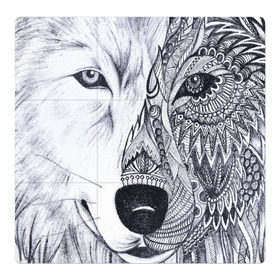 Магнитный плакат 3Х3 с принтом Рисованный волк в Тюмени, Полимерный материал с магнитным слоем | 9 деталей размером 9*9 см | арт | волки | графика | животные | узор | хищники | черно белые