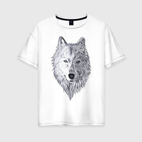 Женская футболка хлопок Oversize с принтом Рисованный волк в Тюмени, 100% хлопок | свободный крой, круглый ворот, спущенный рукав, длина до линии бедер
 | арт | волки | графика | животные | узор | хищники | черно белые