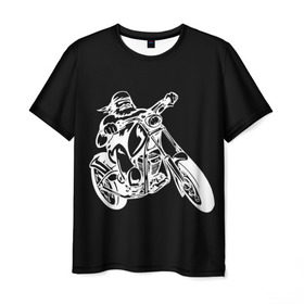 Мужская футболка 3D с принтом Байкер в Тюмени, 100% полиэфир | прямой крой, круглый вырез горловины, длина до линии бедер | biker | black and white | man | motorcycle | motorcyclist | silhouette | stencil | байкер | мотоцикл | мотоциклист | мужчина | силуэт | трафарет | черно белый