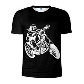 Мужская футболка 3D спортивная с принтом Байкер в Тюмени, 100% полиэстер с улучшенными характеристиками | приталенный силуэт, круглая горловина, широкие плечи, сужается к линии бедра | Тематика изображения на принте: biker | black and white | man | motorcycle | motorcyclist | silhouette | stencil | байкер | мотоцикл | мотоциклист | мужчина | силуэт | трафарет | черно белый
