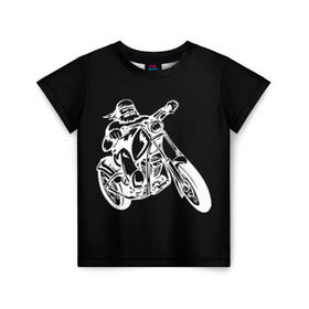 Детская футболка 3D с принтом Байкер в Тюмени, 100% гипоаллергенный полиэфир | прямой крой, круглый вырез горловины, длина до линии бедер, чуть спущенное плечо, ткань немного тянется | biker | black and white | man | motorcycle | motorcyclist | silhouette | stencil | байкер | мотоцикл | мотоциклист | мужчина | силуэт | трафарет | черно белый
