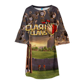 Детское платье 3D с принтом Clash of clans 3 в Тюмени, 100% полиэстер | прямой силуэт, чуть расширенный к низу. Круглая горловина, на рукавах — воланы | Тематика изображения на принте: clash of clans | игры | клэш оф кланс