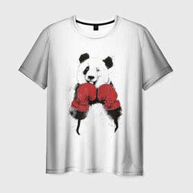 Мужская футболка 3D с принтом Панда боксер в Тюмени, 100% полиэфир | прямой крой, круглый вырез горловины, длина до линии бедер | бамбук | бамбуковый медведь | бокс | боксерские | брызги | енот | животное | коала | красивый | красная книга | кунгфу | медведь | милый | мишка | очки | панда | перчатки | пот | прикол | прикольный