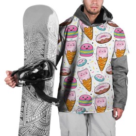 Накидка на куртку 3D с принтом Сладкие котики в Тюмени, 100% полиэстер |  | Тематика изображения на принте: конфетти | котики | мороженое | пломбир | пончики | рожок