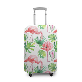 Чехол для чемодана 3D с принтом Розовые в Тюмени, 86% полиэфир, 14% спандекс | двустороннее нанесение принта, прорези для ручек и колес | листья | папоротник | паттерн | фламинго