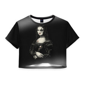 Женская футболка 3D укороченная с принтом Мона Лиза Kiss в Тюмени, 100% полиэстер | круглая горловина, длина футболки до линии талии, рукава с отворотами | Тематика изображения на принте: джин симмонс | картина | пол стэнли | эйс фрейли
