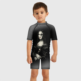 Детский купальный костюм 3D с принтом Мона Лиза Kiss в Тюмени, Полиэстер 85%, Спандекс 15% | застежка на молнии на спине | Тематика изображения на принте: джин симмонс | картина | пол стэнли | эйс фрейли