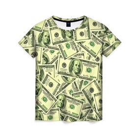 Женская футболка 3D с принтом Benjamin Franklin в Тюмени, 100% полиэфир ( синтетическое хлопкоподобное полотно) | прямой крой, круглый вырез горловины, длина до линии бедер | 3d | benjamin franklin | америка | богатство | валюта | денежные купюры | деньги | доллар | зеленые | сша | текстуры