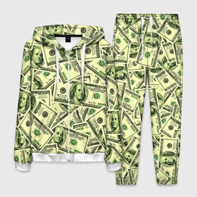 Мужской костюм 3D с принтом Benjamin Franklin в Тюмени, 100% полиэстер | Манжеты и пояс оформлены тканевой резинкой, двухслойный капюшон со шнурком для регулировки, карманы спереди | Тематика изображения на принте: 3d | benjamin franklin | америка | богатство | валюта | денежные купюры | деньги | доллар | зеленые | сша | текстуры