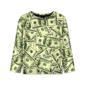 Детский лонгслив 3D с принтом Benjamin Franklin в Тюмени, 100% полиэстер | длинные рукава, круглый вырез горловины, полуприлегающий силуэт
 | 3d | benjamin franklin | америка | богатство | валюта | денежные купюры | деньги | доллар | зеленые | сша | текстуры