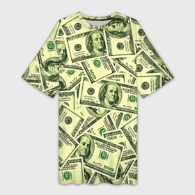 Платье-футболка 3D с принтом Benjamin Franklin в Тюмени,  |  | Тематика изображения на принте: 3d | benjamin franklin | америка | богатство | валюта | денежные купюры | деньги | доллар | зеленые | сша | текстуры