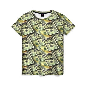 Женская футболка 3D с принтом Деньги в Тюмени, 100% полиэфир ( синтетическое хлопкоподобное полотно) | прямой крой, круглый вырез горловины, длина до линии бедер | 3d | benjamin franklin | америка | богатство | валюта | денежные купюры | деньги | доллар | зеленые | сша | текстуры