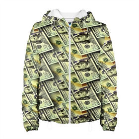 Женская куртка 3D с принтом Деньги в Тюмени, ткань верха — 100% полиэстер, подклад — флис | прямой крой, подол и капюшон оформлены резинкой с фиксаторами, два кармана без застежек по бокам, один большой потайной карман на груди. Карман на груди застегивается на липучку | 3d | benjamin franklin | америка | богатство | валюта | денежные купюры | деньги | доллар | зеленые | сша | текстуры