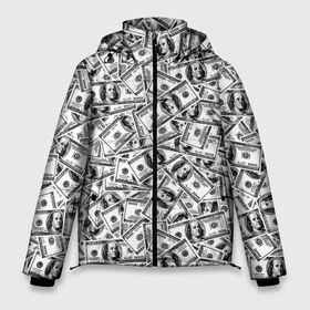 Мужская зимняя куртка 3D с принтом Benjamin Franklin S в Тюмени, верх — 100% полиэстер; подкладка — 100% полиэстер; утеплитель — 100% полиэстер | длина ниже бедра, свободный силуэт Оверсайз. Есть воротник-стойка, отстегивающийся капюшон и ветрозащитная планка. 

Боковые карманы с листочкой на кнопках и внутренний карман на молнии. | Тематика изображения на принте: 3d | benjamin franklin | америка | богатство | валюта | денежные купюры | деньги | доллар | зеленые | сша | текстуры