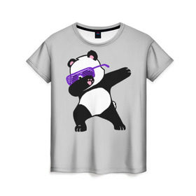 Женская футболка 3D с принтом Panda в Тюмени, 100% полиэфир ( синтетическое хлопкоподобное полотно) | прямой крой, круглый вырез горловины, длина до линии бедер | panda dab | животные | панда