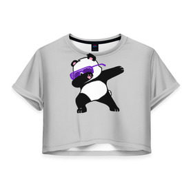 Женская футболка 3D укороченная с принтом Panda в Тюмени, 100% полиэстер | круглая горловина, длина футболки до линии талии, рукава с отворотами | panda dab | животные | панда