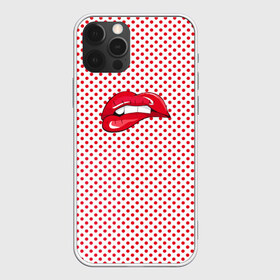 Чехол для iPhone 12 Pro Max с принтом Губы Горох в Тюмени, Силикон |  | swag | блики | девушка | женщина | зубы | королева | красная помада | красный горошек | лицо | поцелуй | прикус | принт | улыбка | целовать