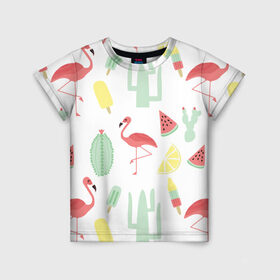 Детская футболка 3D с принтом Flamingo print в Тюмени, 100% гипоаллергенный полиэфир | прямой крой, круглый вырез горловины, длина до линии бедер, чуть спущенное плечо, ткань немного тянется | animals | beautiful | blue | color | cute | nature | sea | water | wild | белое | вода | голубое | животные | красивое | красота | милое | море | морское | природа | птица | птицы | птичка | птички | синее | цвет | чёрное | яркое