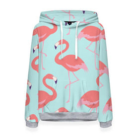 Женская толстовка 3D с принтом Flamingos pattern в Тюмени, 100% полиэстер  | двухслойный капюшон со шнурком для регулировки, мягкие манжеты на рукавах и по низу толстовки, спереди карман-кенгуру с мягким внутренним слоем. | Тематика изображения на принте: animals | beautiful | bird | birds | birdy | blue | color | flamingo | nature | wild | белое | голубое | животные | красивое | красота | милое | природа | птица | птицы | птичка | птички | синее | фламинго | цвет | яркое
