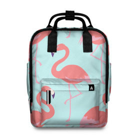 Женский рюкзак 3D с принтом Flamingos pattern в Тюмени, 100% полиэстер | лямки с регулируемой длиной, сверху ручки, чтобы рюкзак нести как сумку. Основное отделение закрывается на молнию, как и внешний карман. Внутри два дополнительных кармана, один из которых закрывается на молнию. По бокам два дополнительных кармашка, куда поместится маленькая бутылочка
 | animals | beautiful | bird | birds | birdy | blue | color | flamingo | nature | wild | белое | голубое | животные | красивое | красота | милое | природа | птица | птицы | птичка | птички | синее | фламинго | цвет | яркое