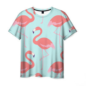 Мужская футболка 3D с принтом Flamingos pattern в Тюмени, 100% полиэфир | прямой крой, круглый вырез горловины, длина до линии бедер | Тематика изображения на принте: animals | beautiful | bird | birds | birdy | blue | color | flamingo | nature | wild | белое | голубое | животные | красивое | красота | милое | природа | птица | птицы | птичка | птички | синее | фламинго | цвет | яркое
