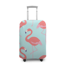 Чехол для чемодана 3D с принтом Flamingos pattern в Тюмени, 86% полиэфир, 14% спандекс | двустороннее нанесение принта, прорези для ручек и колес | animals | beautiful | bird | birds | birdy | blue | color | flamingo | nature | wild | белое | голубое | животные | красивое | красота | милое | природа | птица | птицы | птичка | птички | синее | фламинго | цвет | яркое