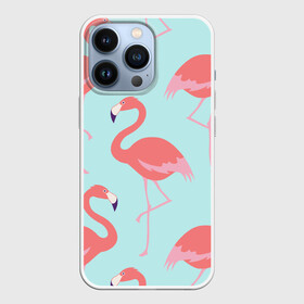 Чехол для iPhone 13 Pro с принтом Flamingos pattern в Тюмени,  |  | animals | beautiful | bird | birds | birdy | blue | color | flamingo | nature | wild | белое | голубое | животные | красивое | красота | милое | природа | птица | птицы | птичка | птички | синее | фламинго | цвет | яркое