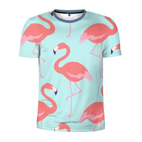 Мужская футболка 3D спортивная с принтом Flamingos pattern в Тюмени, 100% полиэстер с улучшенными характеристиками | приталенный силуэт, круглая горловина, широкие плечи, сужается к линии бедра | Тематика изображения на принте: animals | beautiful | bird | birds | birdy | blue | color | flamingo | nature | wild | белое | голубое | животные | красивое | красота | милое | природа | птица | птицы | птичка | птички | синее | фламинго | цвет | яркое