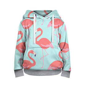 Детская толстовка 3D с принтом Flamingos pattern в Тюмени, 100% полиэстер | двухслойный капюшон со шнурком для регулировки, мягкие манжеты на рукавах и по низу толстовки, спереди карман-кенгуру с мягким внутренним слоем | Тематика изображения на принте: animals | beautiful | bird | birds | birdy | blue | color | flamingo | nature | wild | белое | голубое | животные | красивое | красота | милое | природа | птица | птицы | птичка | птички | синее | фламинго | цвет | яркое