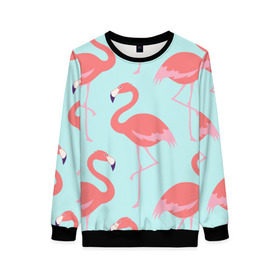 Женский свитшот 3D с принтом Flamingos pattern в Тюмени, 100% полиэстер с мягким внутренним слоем | круглый вырез горловины, мягкая резинка на манжетах и поясе, свободная посадка по фигуре | Тематика изображения на принте: animals | beautiful | bird | birds | birdy | blue | color | flamingo | nature | wild | белое | голубое | животные | красивое | красота | милое | природа | птица | птицы | птичка | птички | синее | фламинго | цвет | яркое