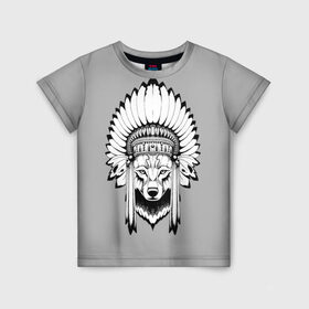 Детская футболка 3D с принтом Indian wolf в Тюмени, 100% гипоаллергенный полиэфир | прямой крой, круглый вырез горловины, длина до линии бедер, чуть спущенное плечо, ткань немного тянется | indian | wolf | волк | голова животного | индеец | перья