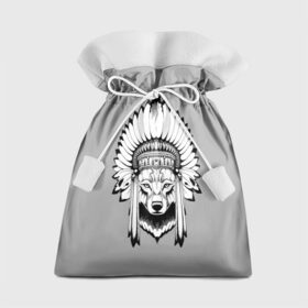 Подарочный 3D мешок с принтом Indian wolf в Тюмени, 100% полиэстер | Размер: 29*39 см | indian | wolf | волк | голова животного | индеец | перья