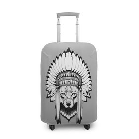 Чехол для чемодана 3D с принтом Indian wolf в Тюмени, 86% полиэфир, 14% спандекс | двустороннее нанесение принта, прорези для ручек и колес | indian | wolf | волк | голова животного | индеец | перья