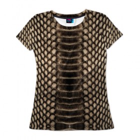 Женская футболка 3D с принтом Питон в Тюмени, 100% полиэфир ( синтетическое хлопкоподобное полотно) | прямой крой, круглый вырез горловины, длина до линии бедер | аллигатор | варан | игуана | кайман | кожа | крокодил | питон | ящерица