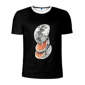 Мужская футболка 3D спортивная с принтом Луна дольками в Тюмени, 100% полиэстер с улучшенными характеристиками | приталенный силуэт, круглая горловина, широкие плечи, сужается к линии бедра | Тематика изображения на принте: апельсин | грейпфрут | ломтики | цитрус