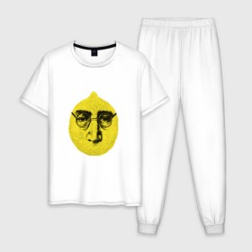 Мужская пижама хлопок с принтом John Lemon карандашем в Тюмени, 100% хлопок | брюки и футболка прямого кроя, без карманов, на брюках мягкая резинка на поясе и по низу штанин
 | Тематика изображения на принте: john lennon | the beatles | битлз | джон леннон | лимон