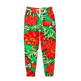 Мужские брюки 3D с принтом Узор из цветов в Тюмени, 100% полиэстер | манжеты по низу, эластичный пояс регулируется шнурком, по бокам два кармана без застежек, внутренняя часть кармана из мелкой сетки | 3d | арт | астры | красные | ромашки | узор | цветы