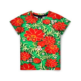 Детская футболка 3D с принтом Узор из цветов в Тюмени, 100% гипоаллергенный полиэфир | прямой крой, круглый вырез горловины, длина до линии бедер, чуть спущенное плечо, ткань немного тянется | 3d | арт | астры | красные | ромашки | узор | цветы