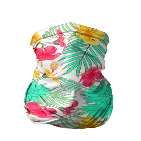 Бандана-труба 3D с принтом Tropical pattern в Тюмени, 100% полиэстер, ткань с особыми свойствами — Activecool | плотность 150‒180 г/м2; хорошо тянется, но сохраняет форму | 3d | арт | лето | пальмы | текстура | тропический | узор | цветы