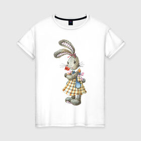 Женская футболка хлопок с принтом Кролик в Тюмени, 100% хлопок | прямой крой, круглый вырез горловины, длина до линии бедер, слегка спущенное плечо | 