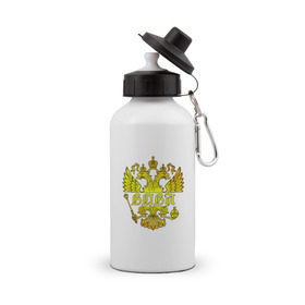 Бутылка спортивная с принтом Вова в золотом гербе РФ в Тюмени, металл | емкость — 500 мл, в комплекте две пластиковые крышки и карабин для крепления | 