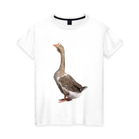 Женская футболка хлопок с принтом Gus power в Тюмени, 100% хлопок | прямой крой, круглый вырез горловины, длина до линии бедер, слегка спущенное плечо | белый | гуси | животные | птицы