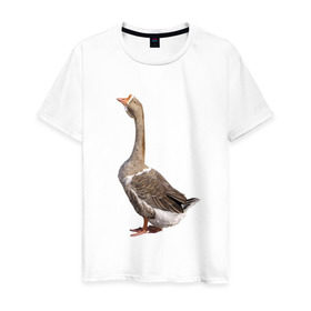 Мужская футболка хлопок с принтом Gus power в Тюмени, 100% хлопок | прямой крой, круглый вырез горловины, длина до линии бедер, слегка спущенное плечо. | белый | гуси | животные | птицы