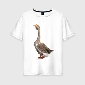Женская футболка хлопок Oversize с принтом Gus power в Тюмени, 100% хлопок | свободный крой, круглый ворот, спущенный рукав, длина до линии бедер
 | белый | гуси | животные | птицы