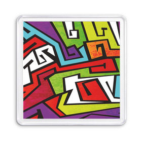 Магнит 55*55 с принтом Цветные граффити в Тюмени, Пластик | Размер: 65*65 мм; Размер печати: 55*55 мм | арт | белый | граффити | жёлтый | зелёный | искусство | красный | лучшее | новинки | полосы | популярное | синий | узоры | фиолетовый | цвет | цветные граффити