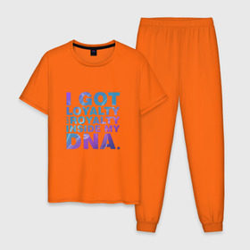 Мужская пижама хлопок с принтом DNA. Кендрик Ламар в Тюмени, 100% хлопок | брюки и футболка прямого кроя, без карманов, на брюках мягкая резинка на поясе и по низу штанин
 | Тематика изображения на принте: damn | hip hop | kendrick lamar | rap | рэп