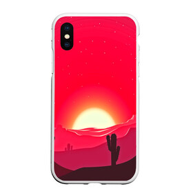 Чехол для iPhone XS Max матовый с принтом Gorgeous sunset в Тюмени, Силикон | Область печати: задняя сторона чехла, без боковых панелей | Тематика изображения на принте: 3d | арт | дикий запад | закат | кактус | природа | солнце