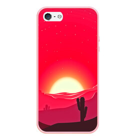 Чехол для iPhone 5/5S матовый с принтом Gorgeous sunset в Тюмени, Силикон | Область печати: задняя сторона чехла, без боковых панелей | 3d | арт | дикий запад | закат | кактус | природа | солнце